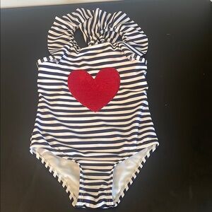 Cat & Jack Navy Striped One Piece with Red Heart